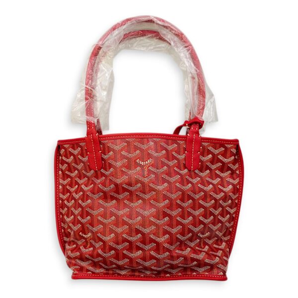 Anjou Mini Red Shoulder Bag in Coated Canvas, Silver hardware - Image 6