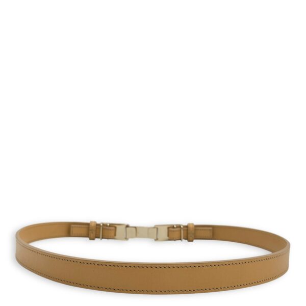 Ladies Belt S Brown in Calfskin, Gold hardware - Image 3