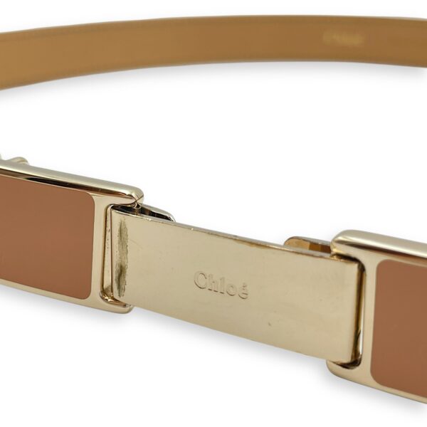 Ladies Belt S Brown in Calfskin, Gold hardware - Image 4