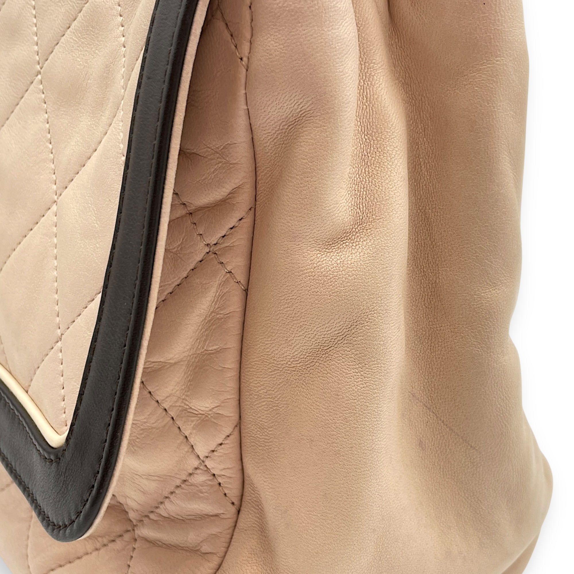 Two Tone Mademoiselle Lock Flap Beige Sholder bag in Lambskin, Silver hardware - Image 11