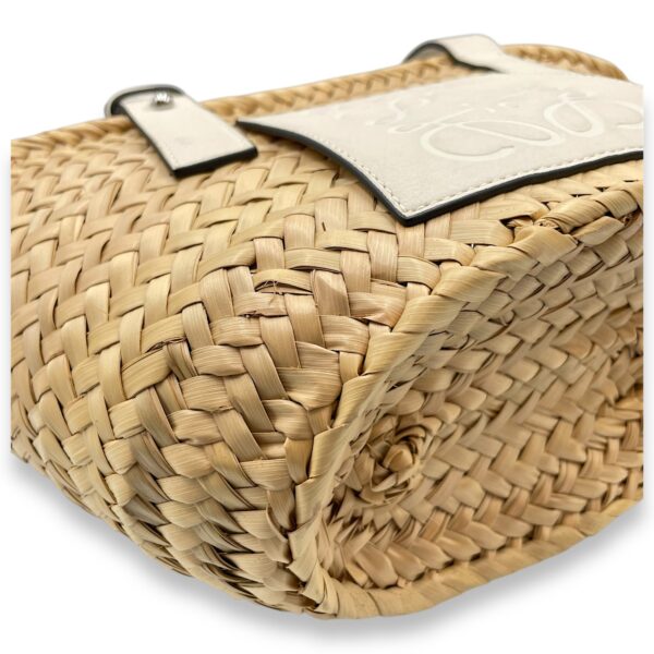 Basket Small White Top Handle Bag in Rattan, Silver hardware - Image 8