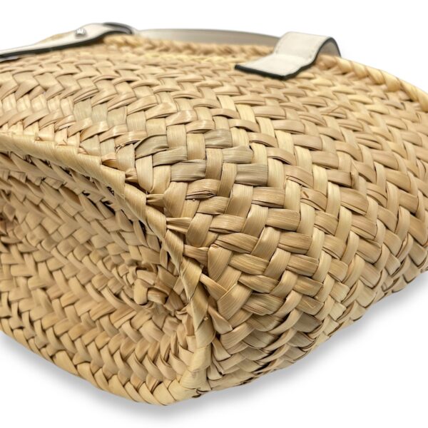 Basket Small White Top Handle Bag in Rattan, Silver hardware - Image 11