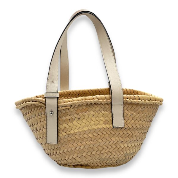 Basket Small White Top Handle Bag in Rattan, Silver hardware - Image 3