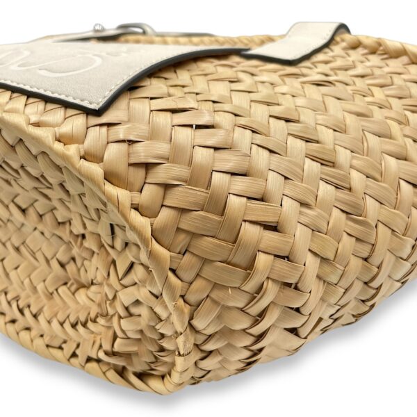 Basket Small White Top Handle Bag in Rattan, Silver hardware - Image 9