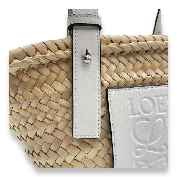 Basket Small White Top Handle Bag in Rattan, Silver hardware - Image 12