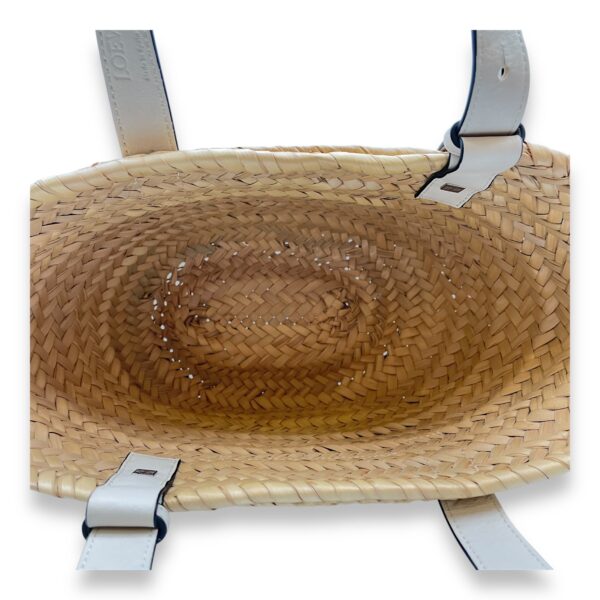 Basket Small White Top Handle Bag in Rattan, Silver hardware - Image 7