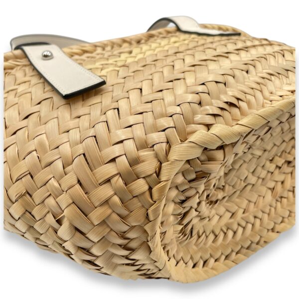 Basket Small White Top Handle Bag in Rattan, Silver hardware - Image 10