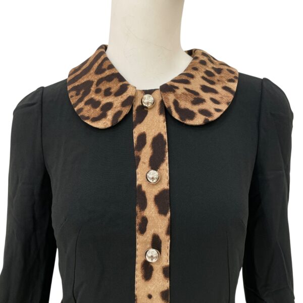 Long Sleeved with Leopard Trim Cady Dress 38 Black Ready-To-Wear in Viscose, Silver hardware - Image 4