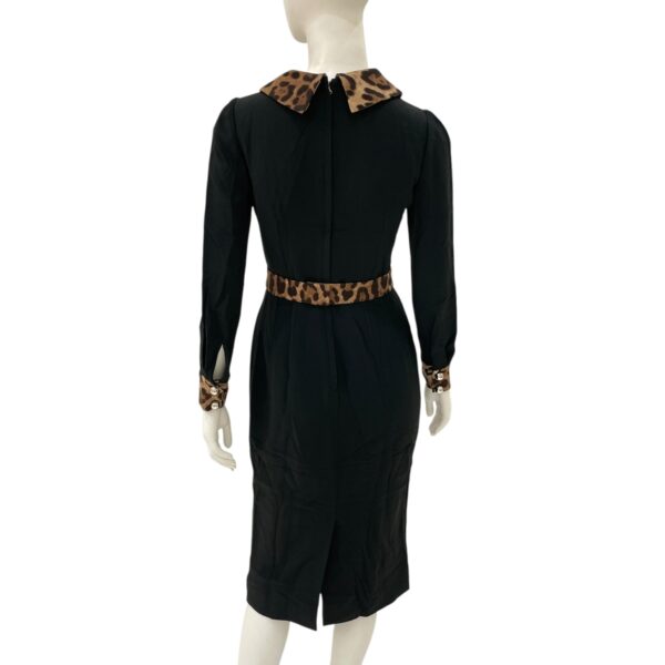 Long Sleeved with Leopard Trim Cady Dress 38 Black Ready-To-Wear in Viscose, Silver hardware - Image 3