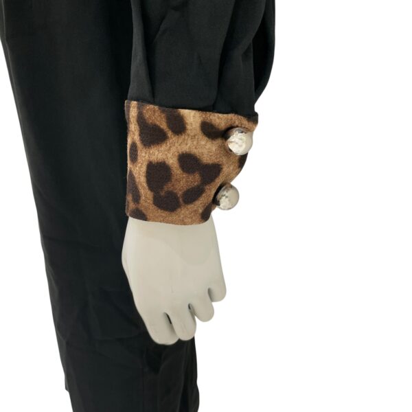 Long Sleeved with Leopard Trim Cady Dress 38 Black Ready-To-Wear in Viscose, Silver hardware - Image 5