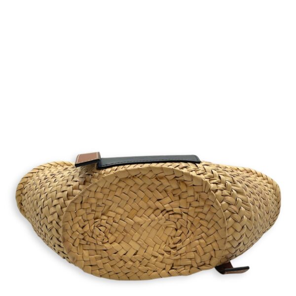 Basket Brown Top Handle Bag in Rattan, Silver hardware - Image 6