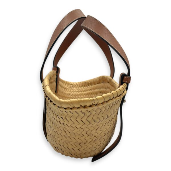 Basket Brown Top Handle Bag in Rattan, Silver hardware - Image 4