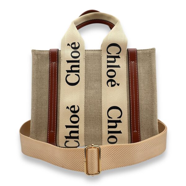 Woody Small Beige Tote Bag in Canvas, Gold hardware - Image 13