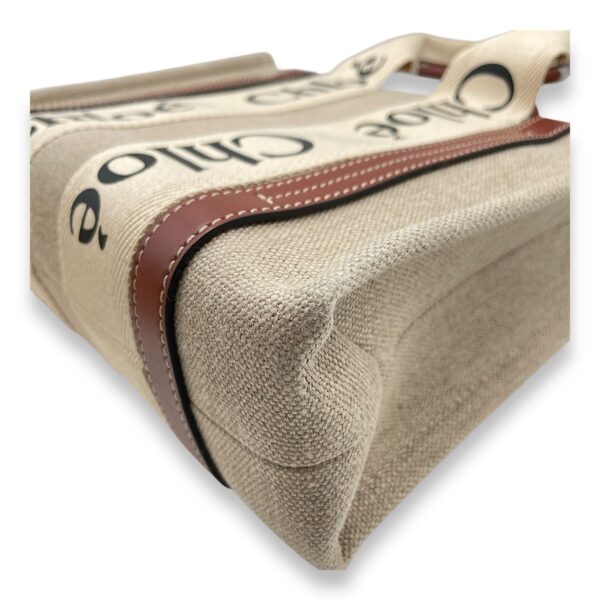 Woody Small Beige Tote Bag in Canvas, Gold hardware - Image 9