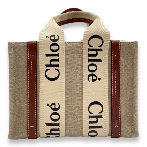 Woody Small Beige Tote Bag in Canvas, Gold hardware - Image 3