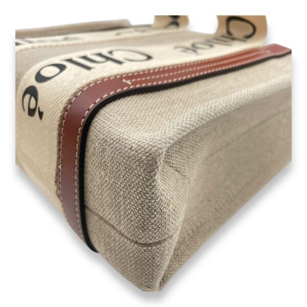 Woody Small Beige Tote Bag in Canvas, Gold hardware - Image 11