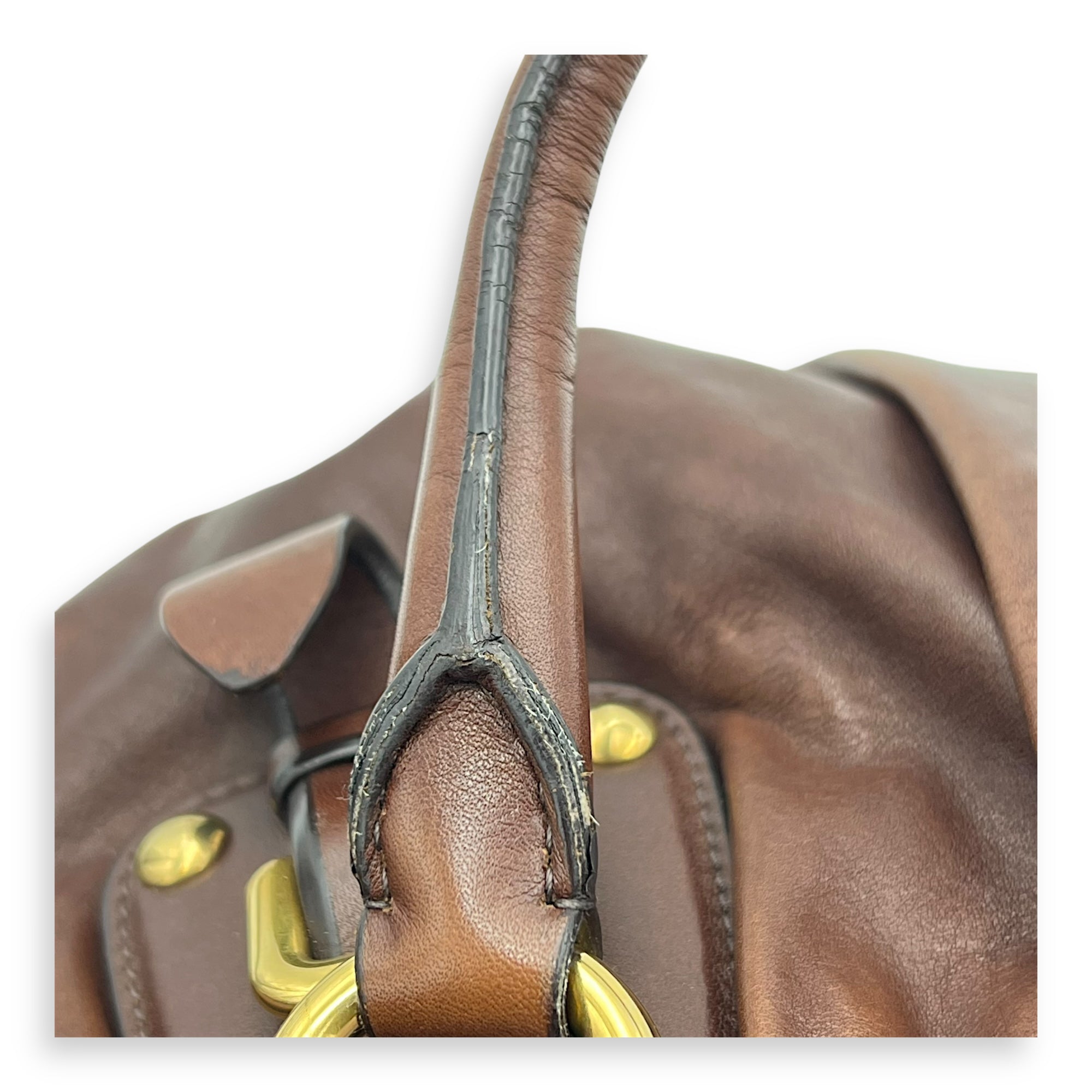 Logo Top Handle Bag Brown in Calfskin, Gold hardware - Image 15