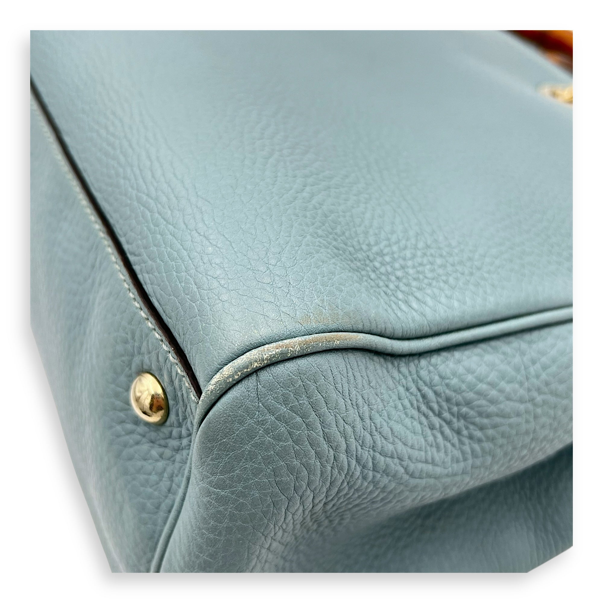 Bamboo Top Handle Bag Blue in Calfskin, Gold hardware - Image 9