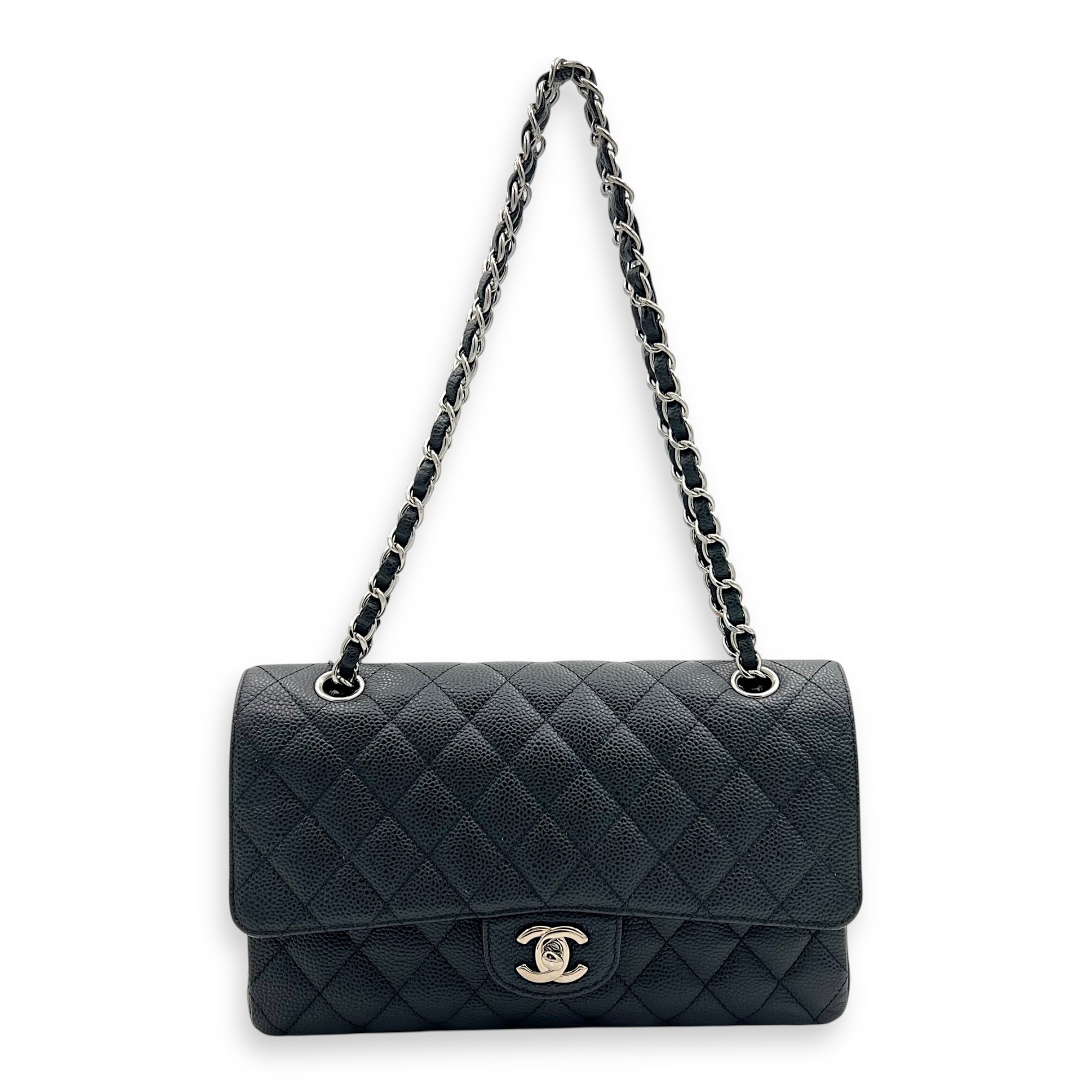 Classic Shoulder Bag Medium Black in Caviar Leather, Silver hardware - Image 13