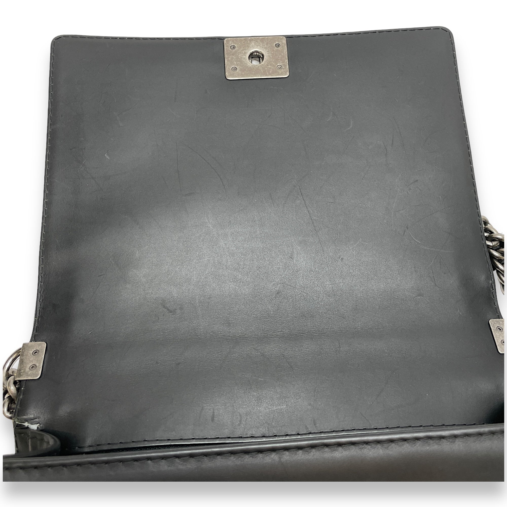 Boy Large Black Shoulder Bag in Calfskin, Ruthenium hardware - Image 11