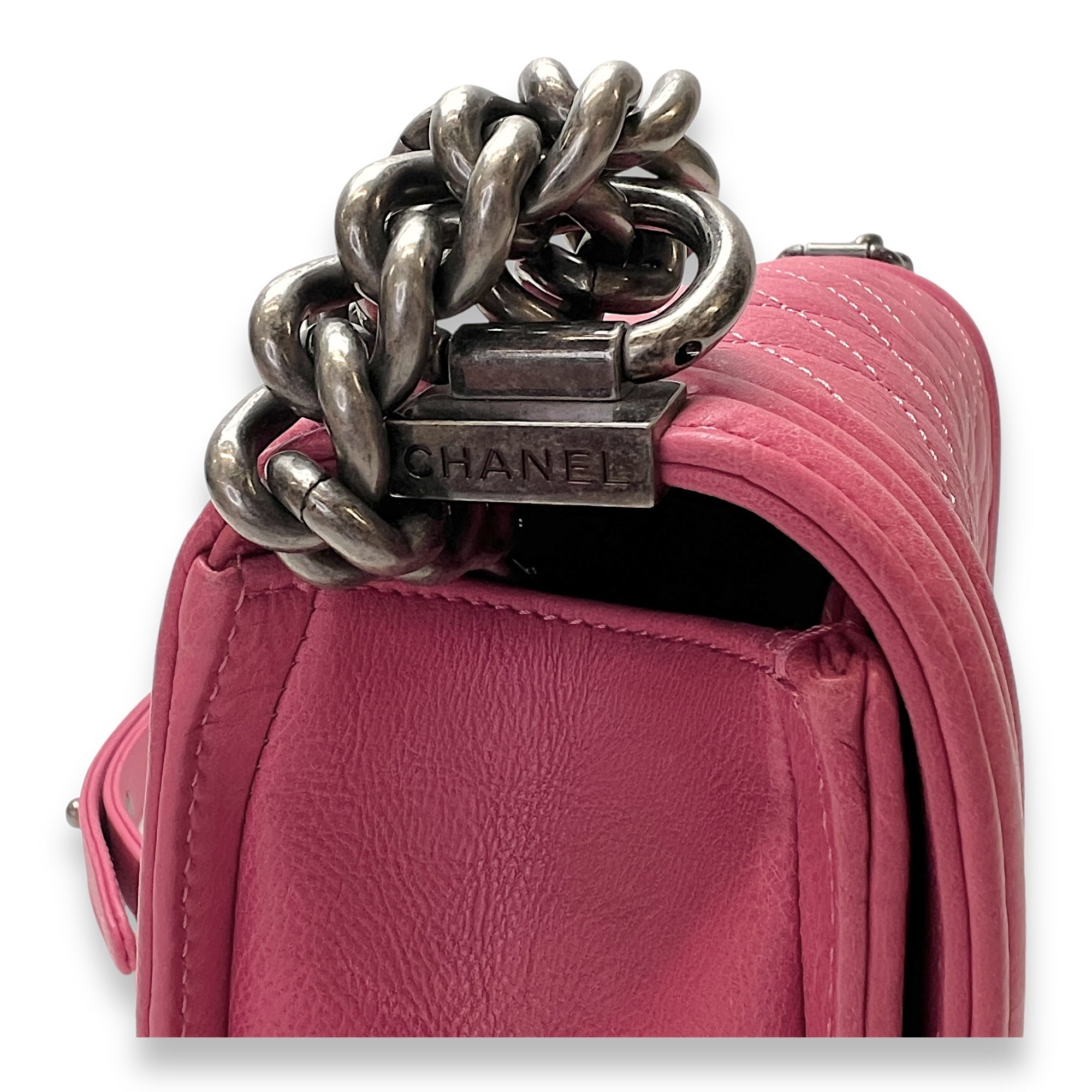 Boy Medium Pink Shoulder Bag in Calfskin, hardware - Image 8