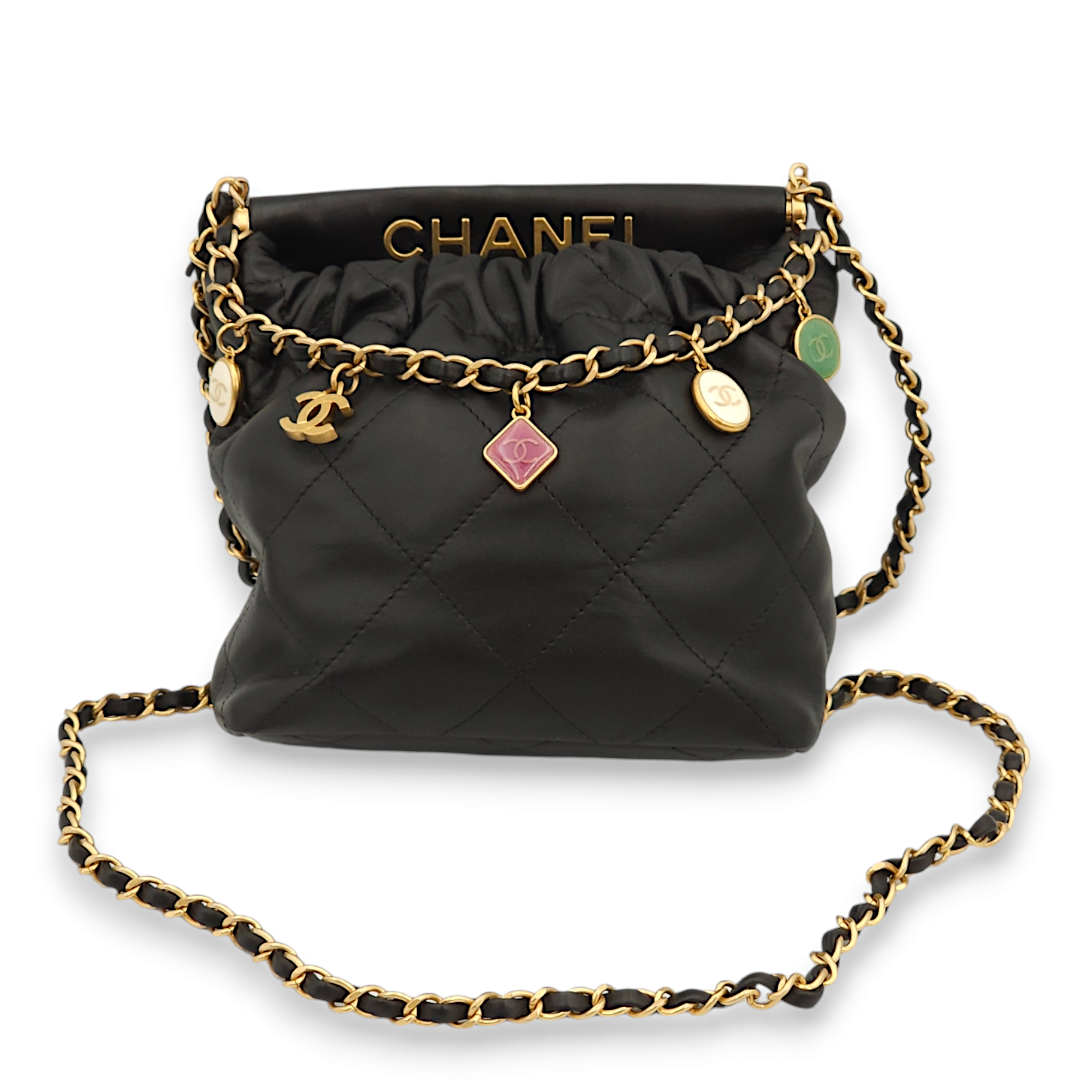 Charms Small Black Bucket Bag in Lambskin, Gold hardware - Image 4