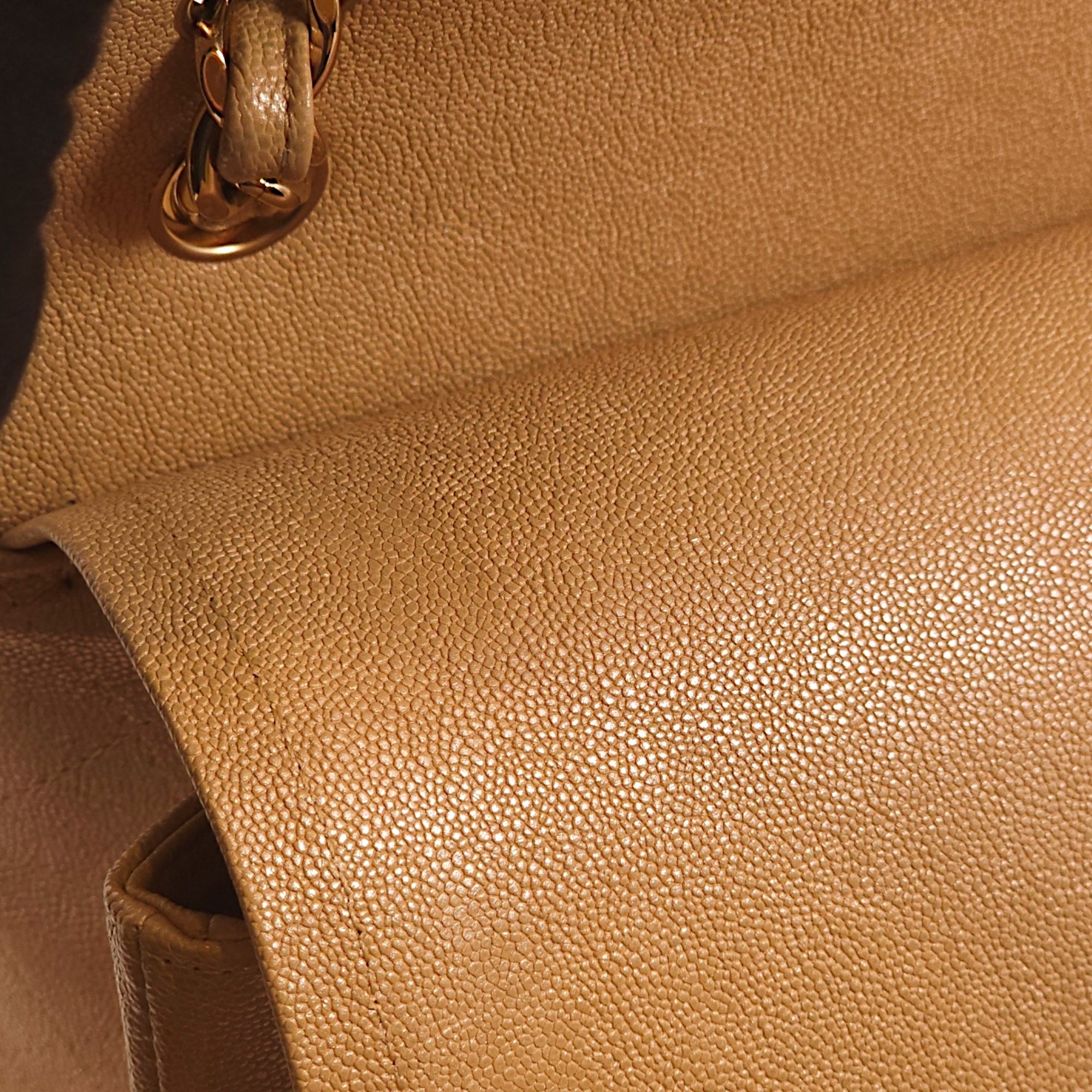 Classic Double Flap Iridescent Beige Shoulder Bag in Caviar Leather, Gold hardware - Image 3