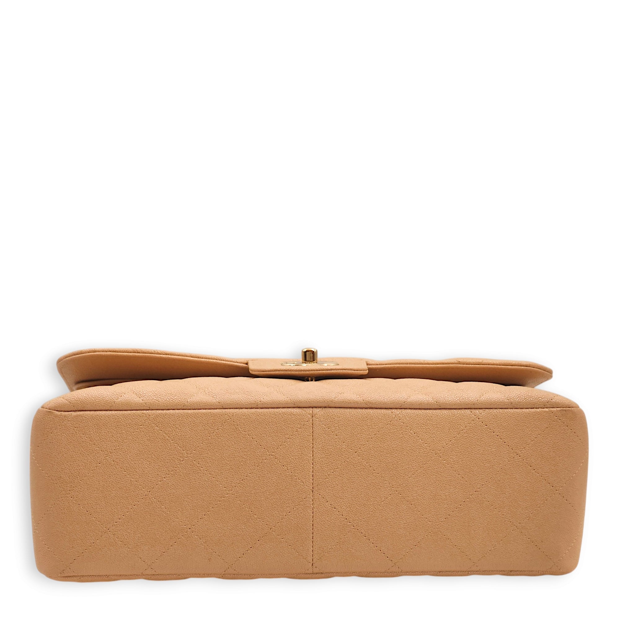 Classic Double Flap Iridescent Beige Shoulder Bag in Caviar Leather, Gold hardware - Image 9