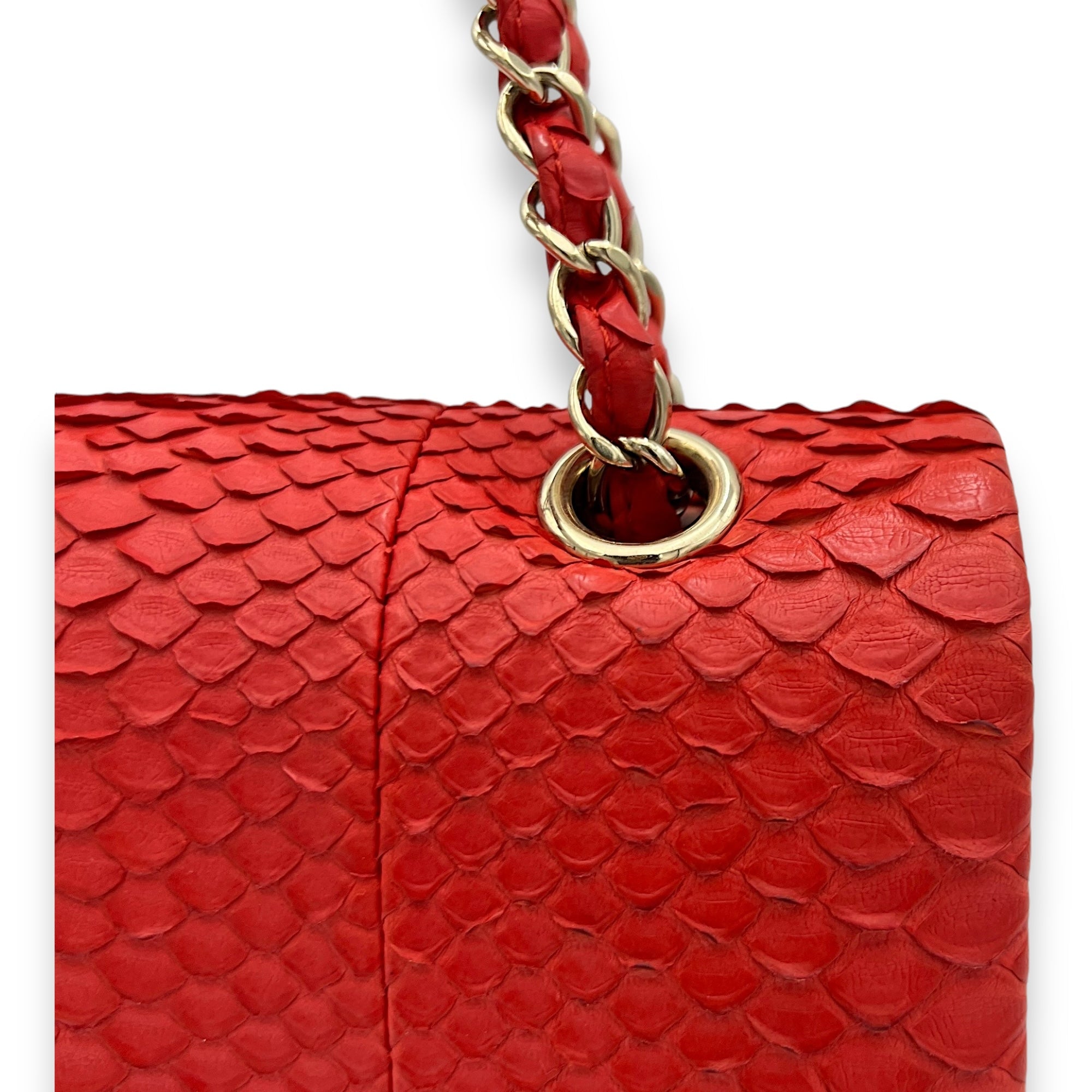 Classic Double Flap Medium Shoulder bag in Python leather, Gold Hardware - Image 8