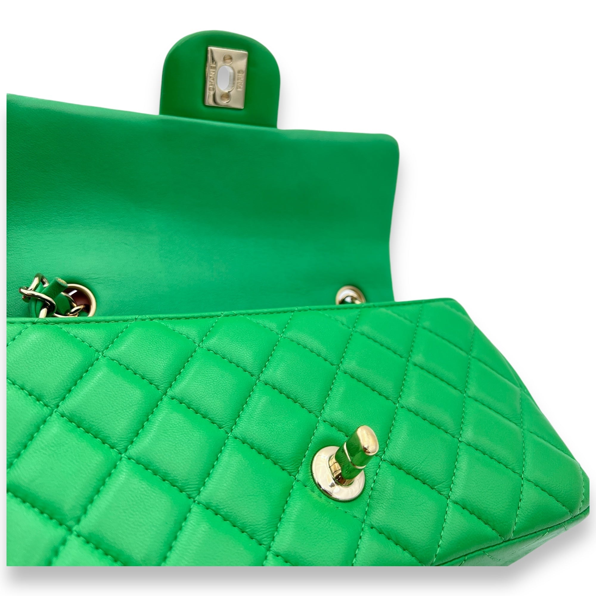 Classic Mini Rectangular Green Crossbody Bag in Lambskin, Gold hardware - Image 13