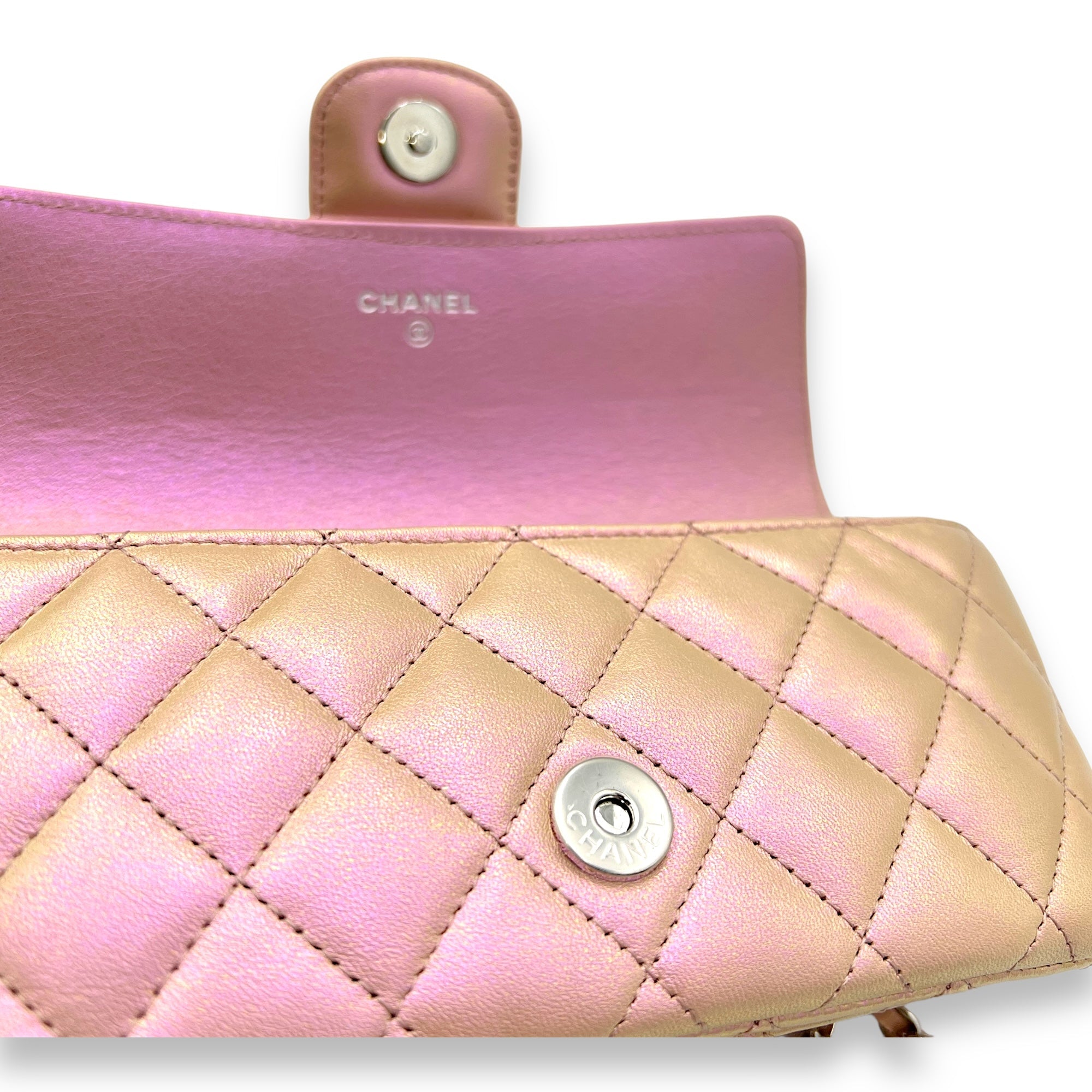 Glasses Crossbody Bag Pink in Calfskin, Silver hardware - Image 10