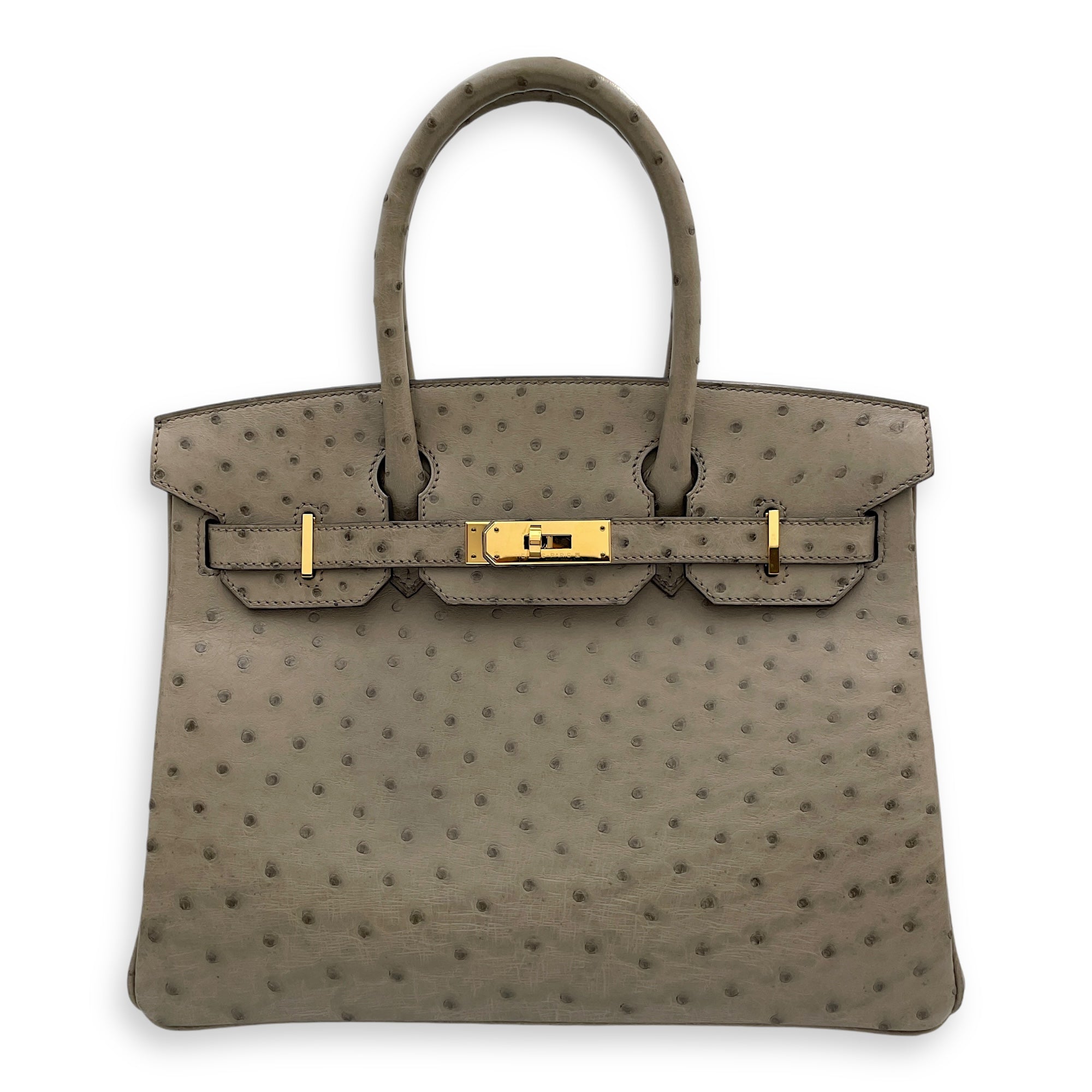 Birkin 30 Gris Asphalt in Ostrich, Gold hardware