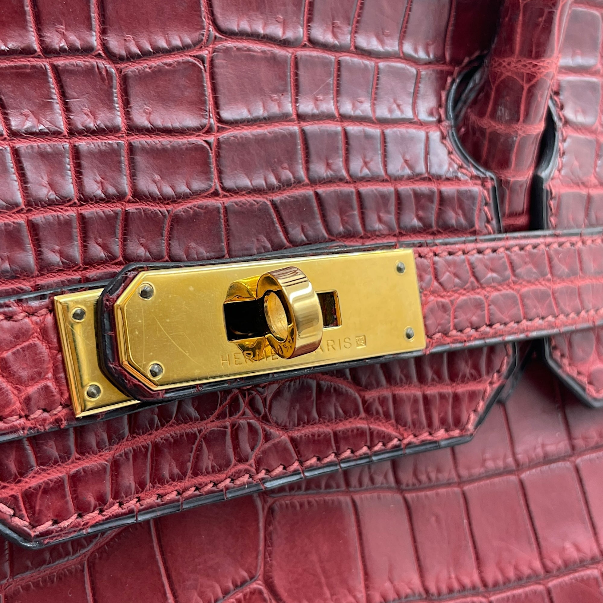 Birkin 30 Rouge in Matte Niloticus, Gold hardware - Image 8