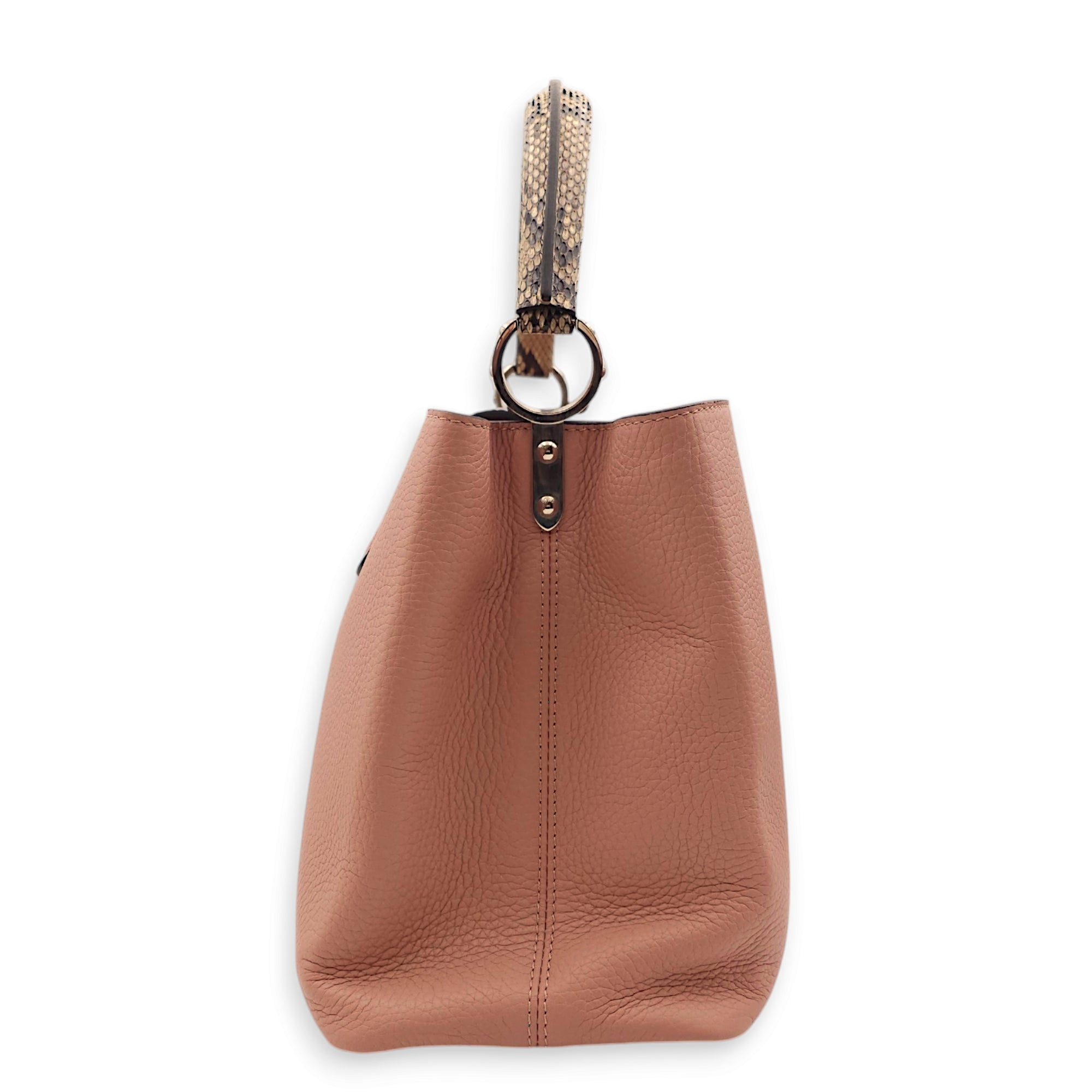 Capucines MM Magnolia / Beige/ Brown Python Handle Top Handle Bag in Taurillon Leather, Palladium hardware - Image 4