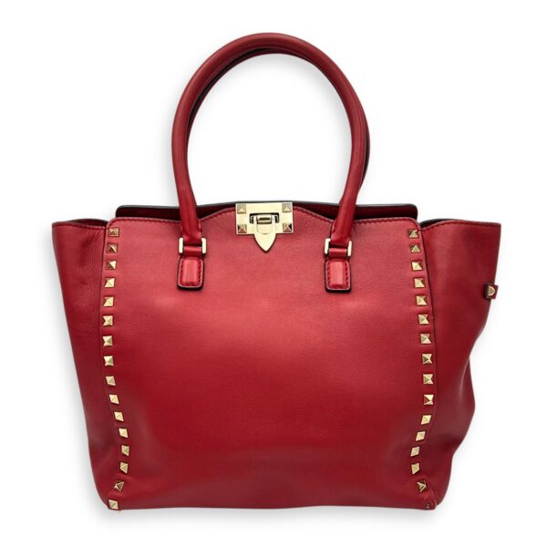Rockstud Top Handle Bag Red in Calfskin, Gold hardware