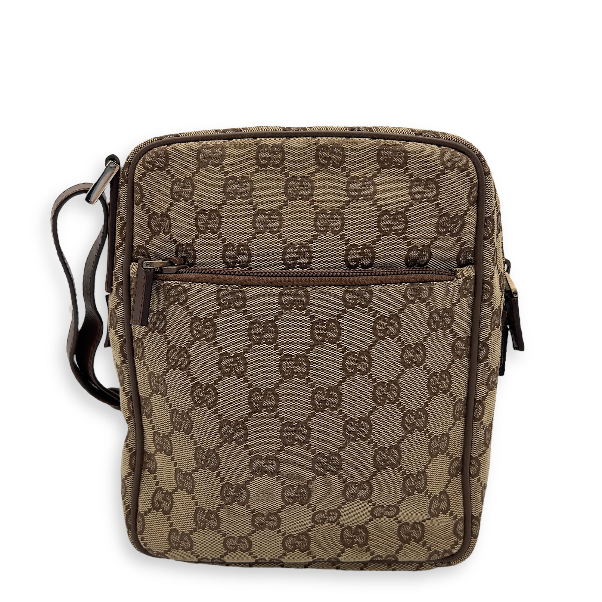 GG Crossbody Bag Brown in Canvas, Gold hardware