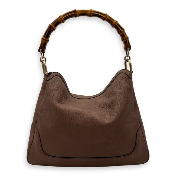 Bamboo Brown Top Handle Bag in Calfskin, Gold hardware