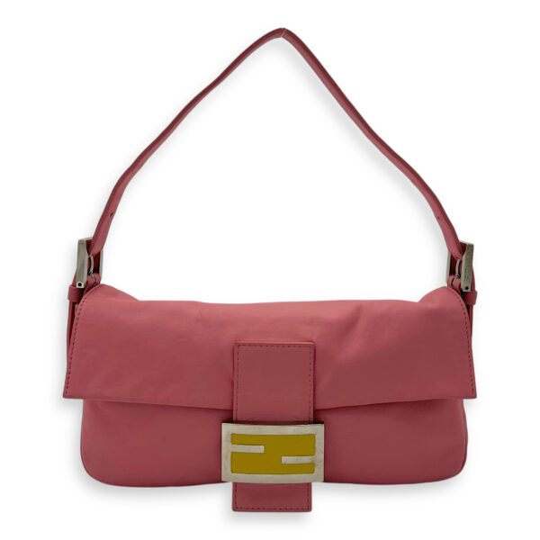 Baguette Shoulder Bag Pink in Calfskin, Silver hardware