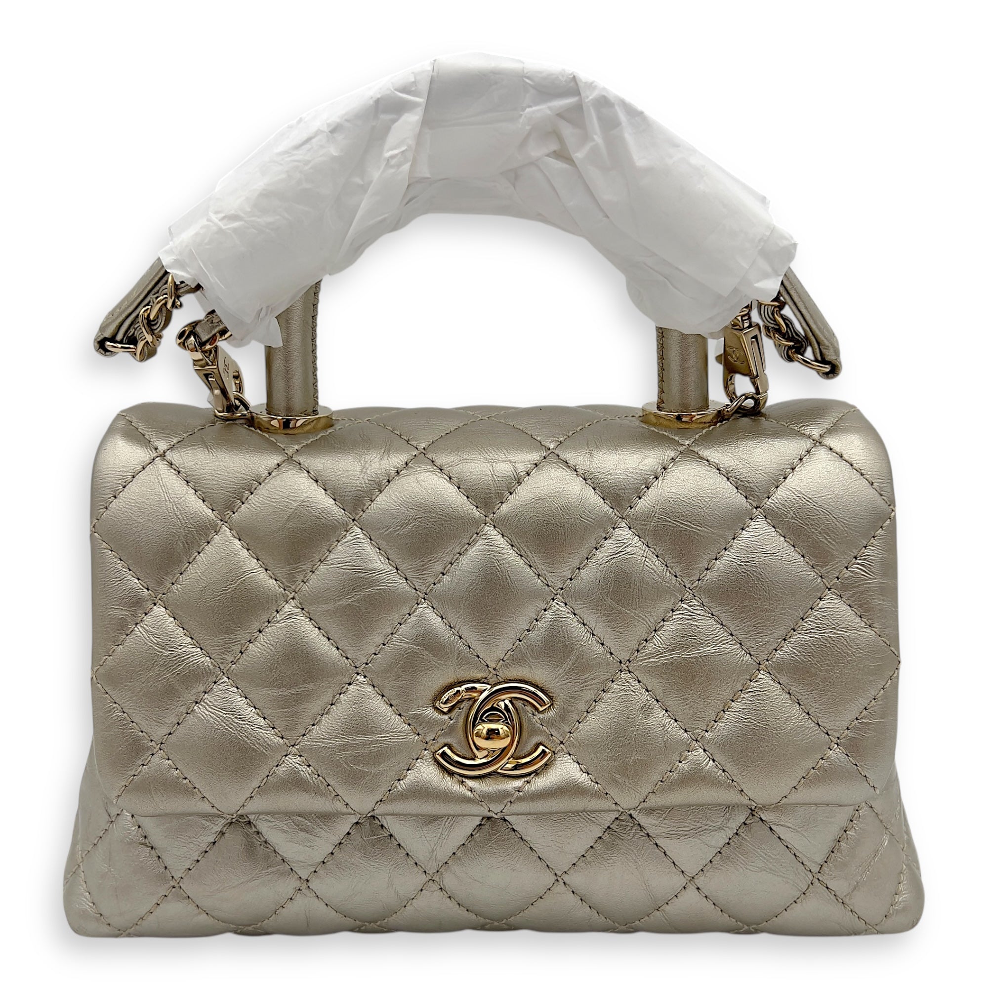 Coco Small Gold Top Handle Bag in Calfskin, Gold hardware