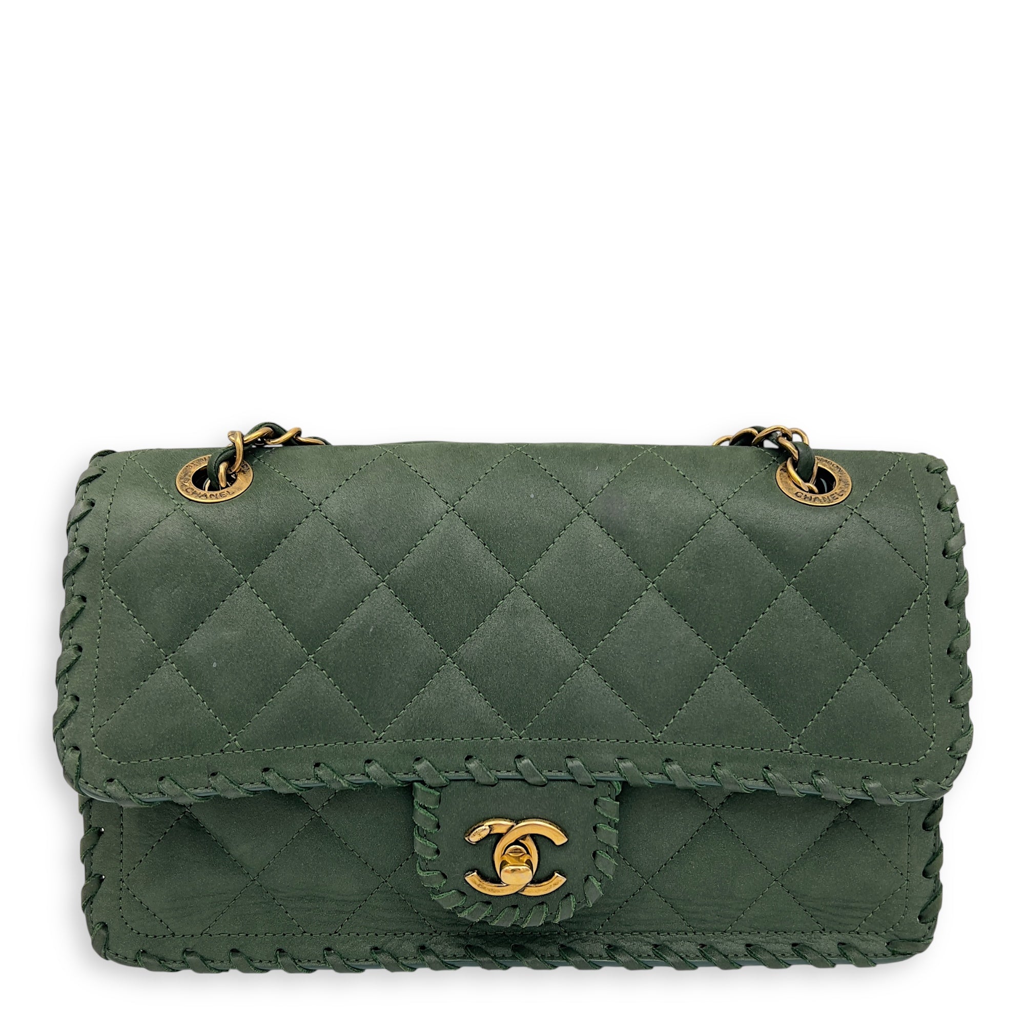 Happy Stitch Green Shoulder Bag in Calfskin, Gold hardware