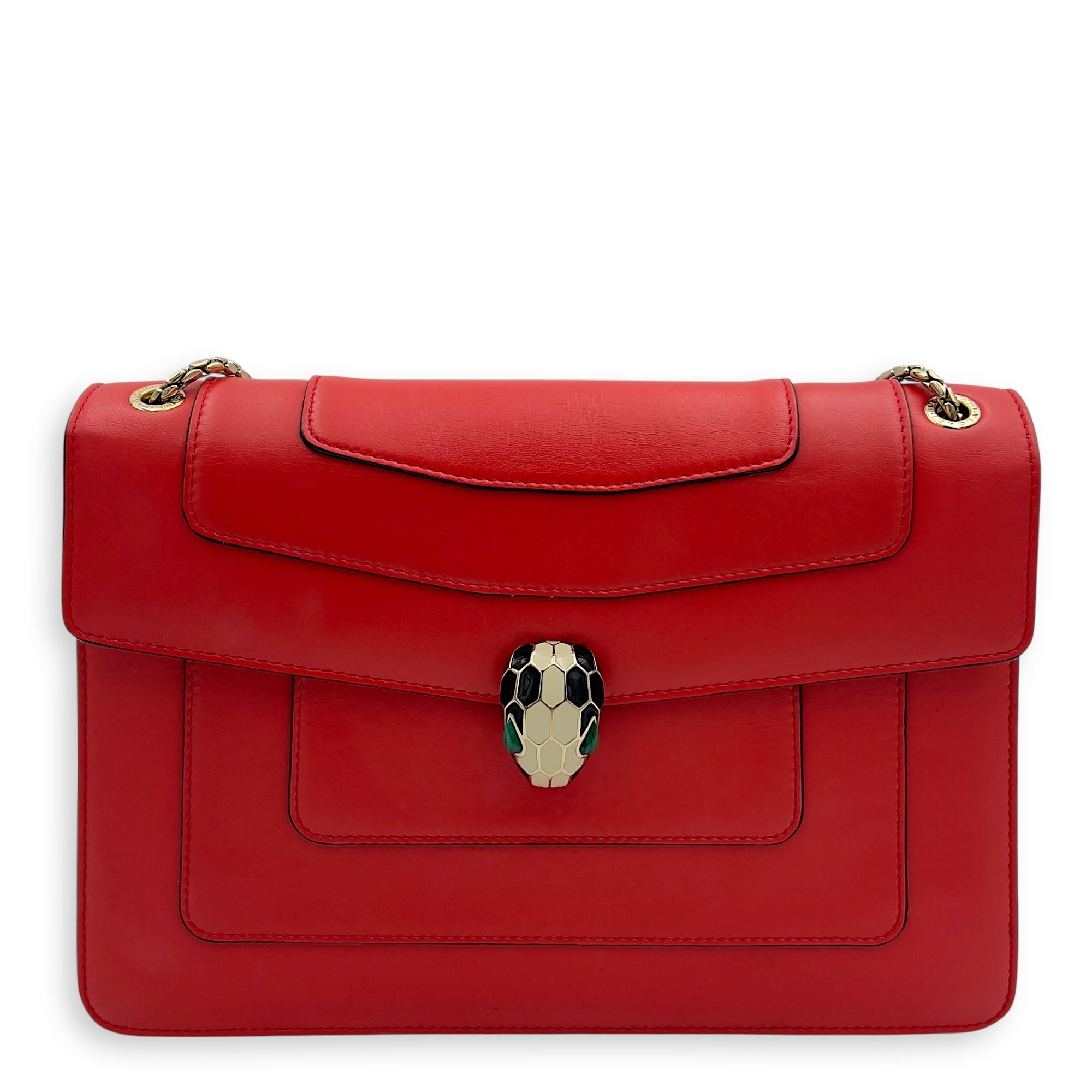 Serpenti Forever Shoulder Bag Red in Calfskin, Gold hardware