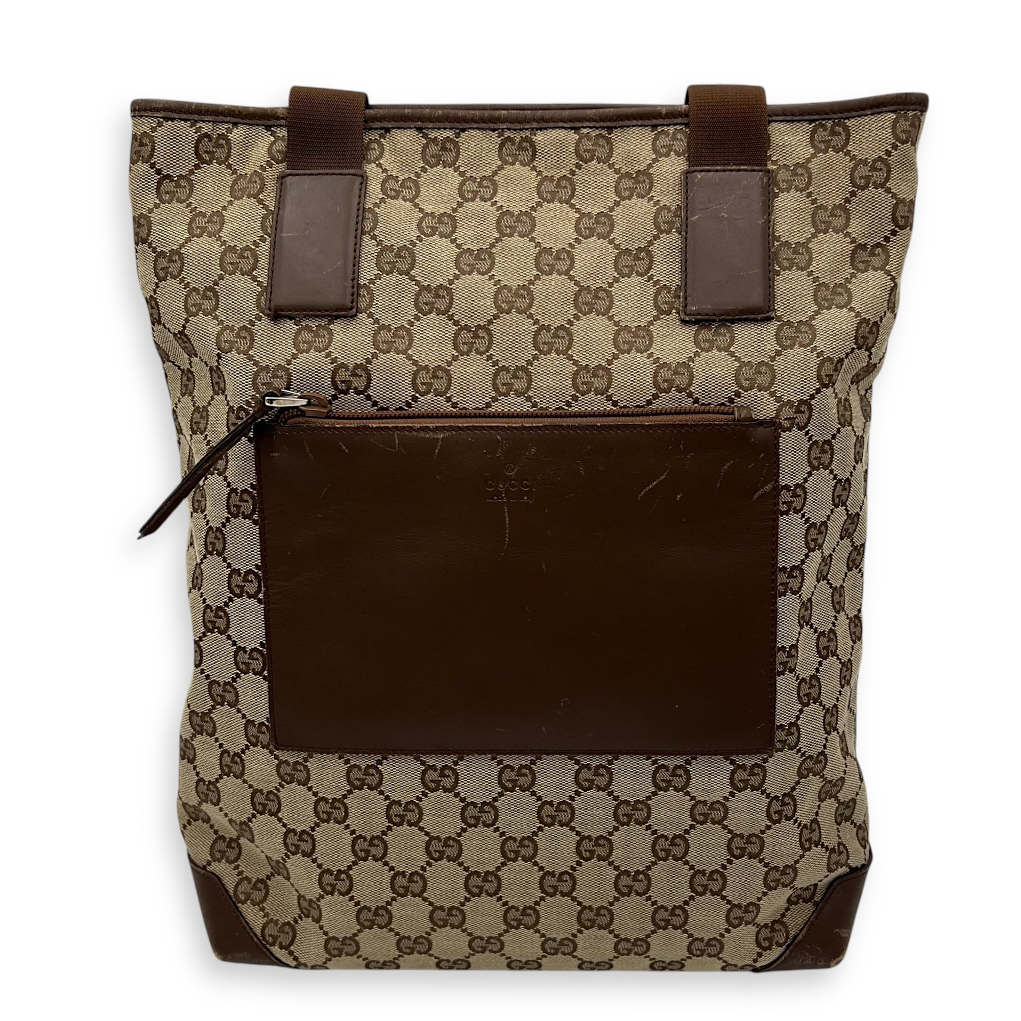 Vintage Tote Bag Brown in Coated Canvas, Silver hardware