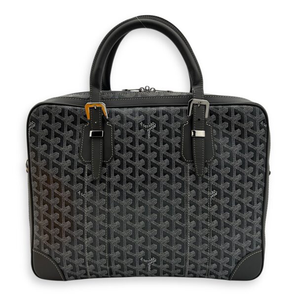 Ambassade Briefcase Grey in Coated Canvas, Silver hardware - Image 3