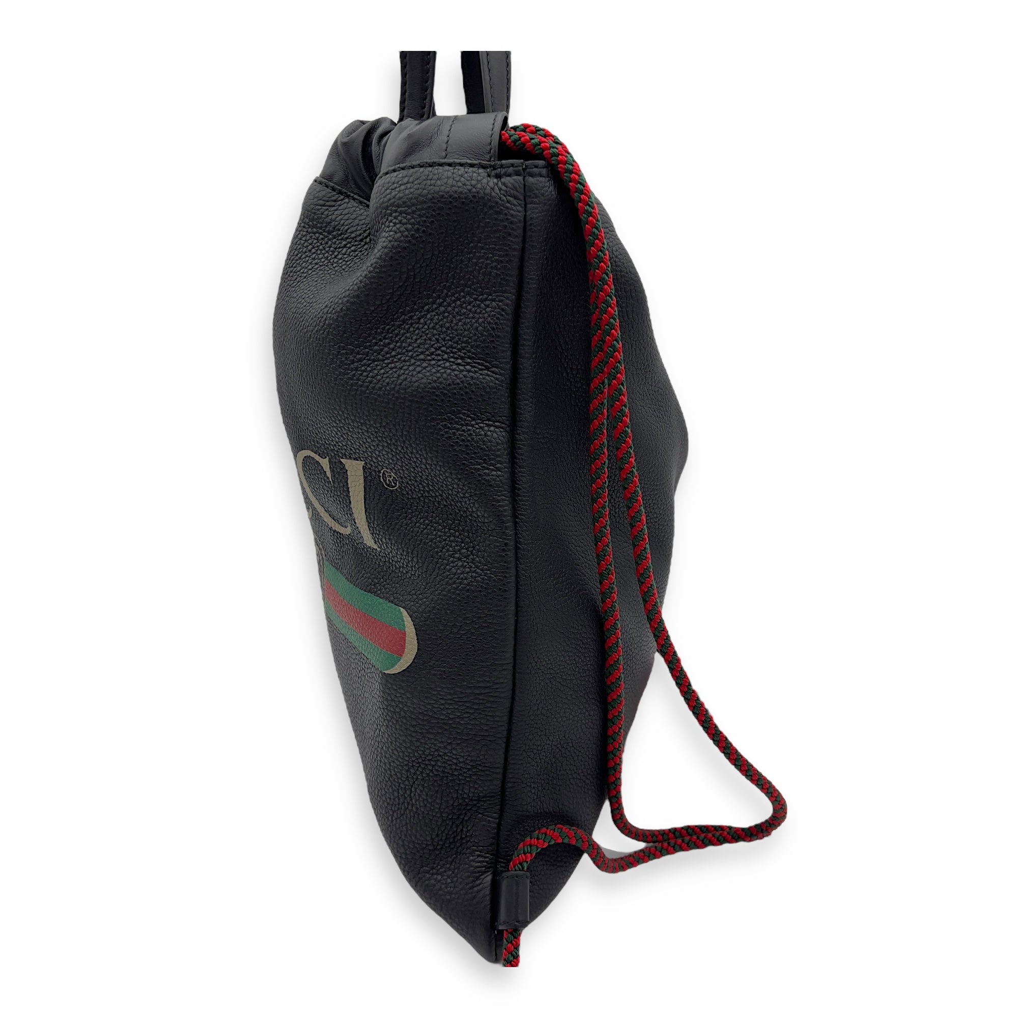 Logo Black Drawstring Backpack in Calfskin - Image 4