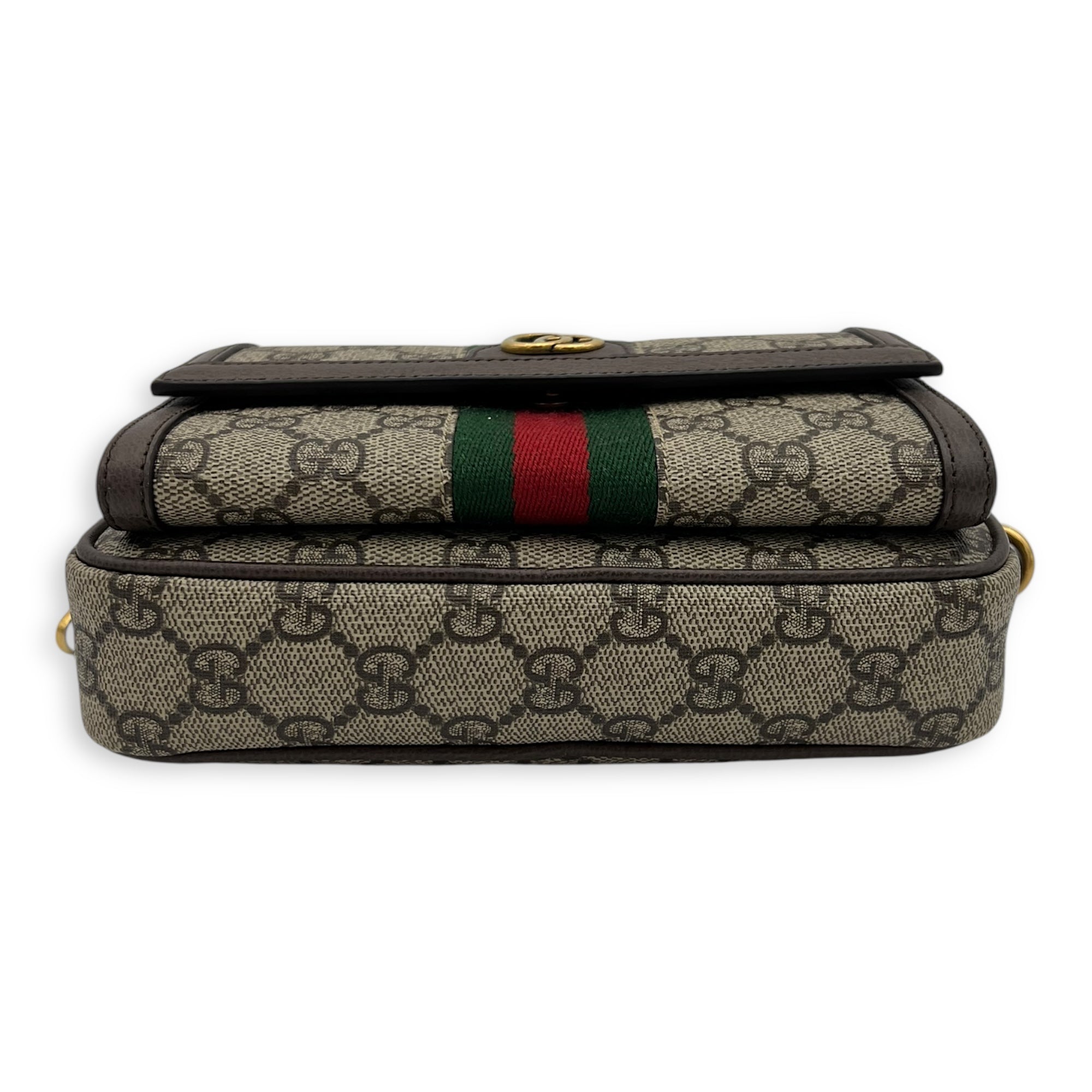 Ophidia Crossbody Bag Mini Brown in Coated Canvas, Gold hardware - Image 6