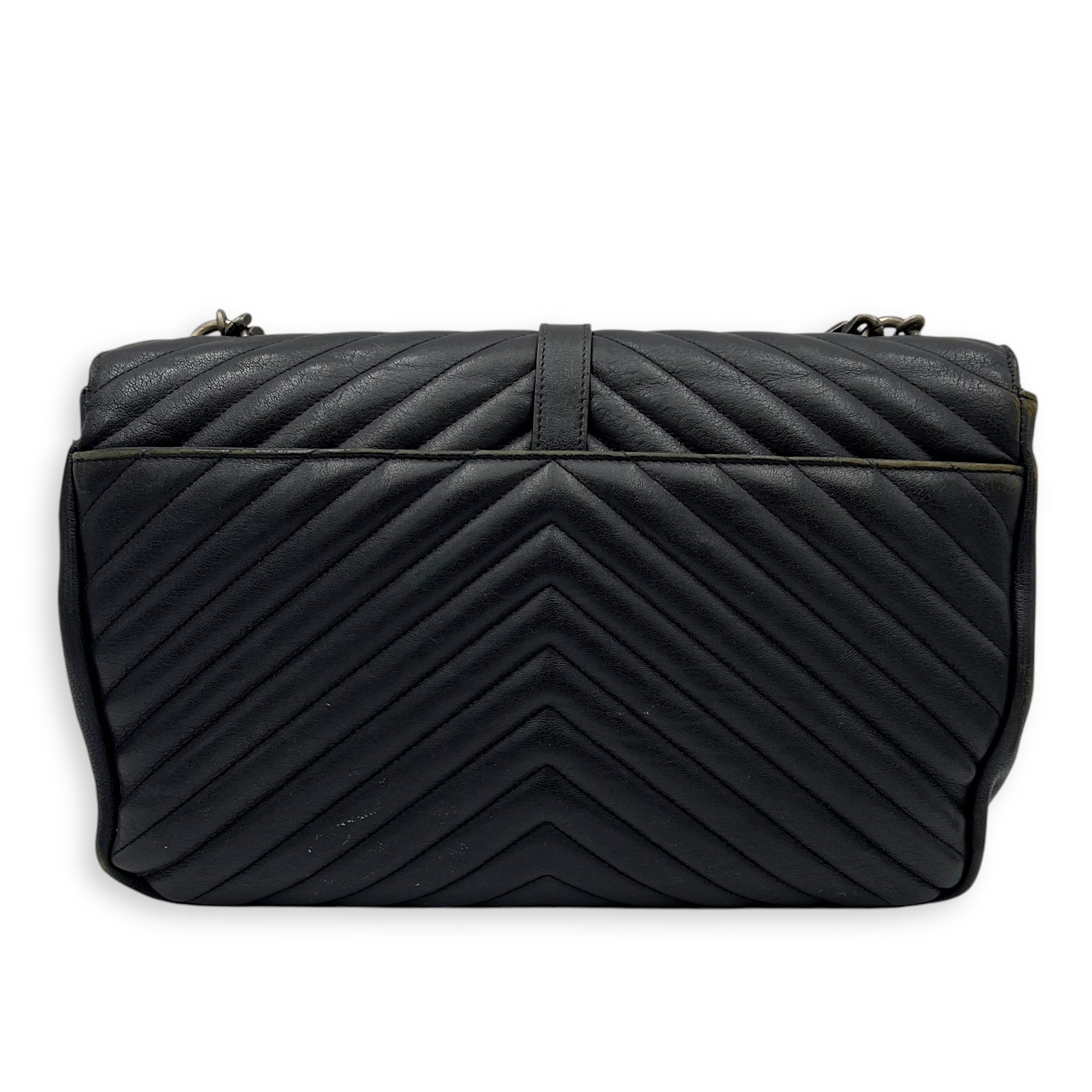 College Large Grey Shoulder Bag in Calfskin, Silver hardware - Image 3