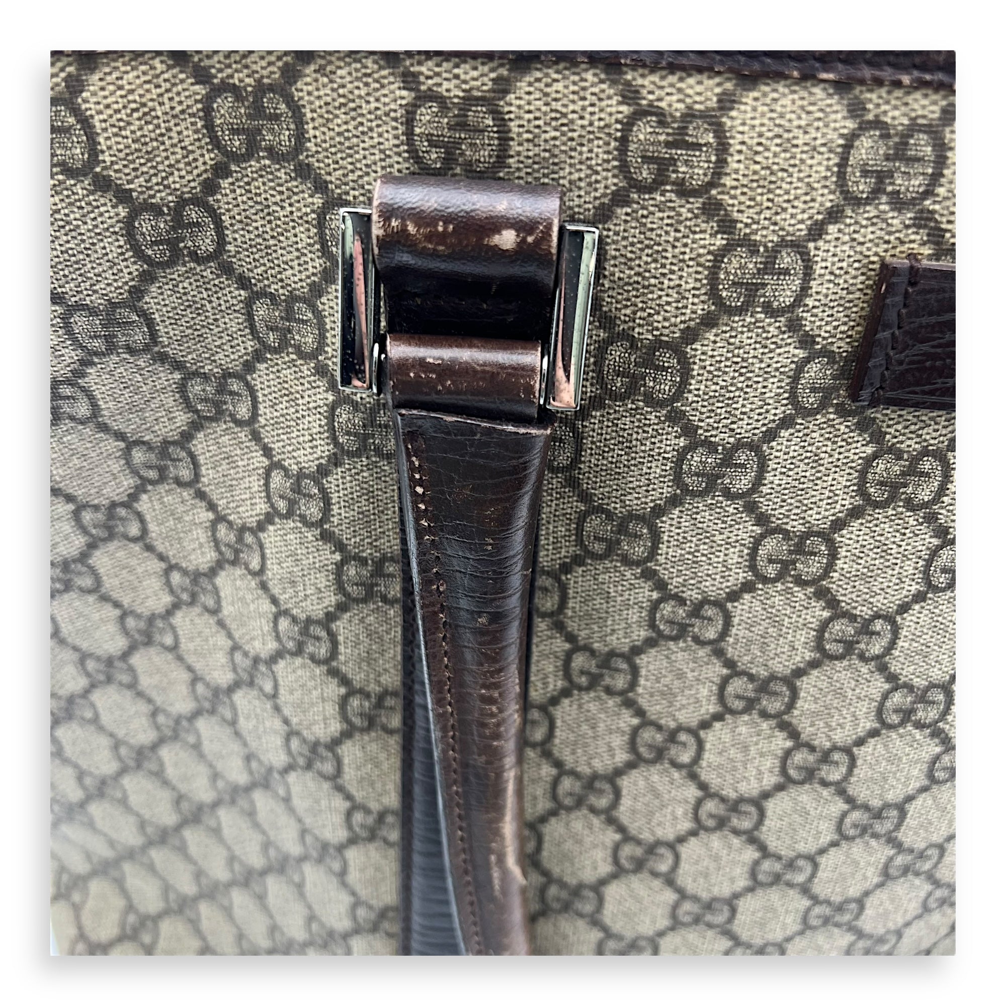 Vintage Top Handle Bag Brown in Coated Canvas, Silver hardware - Image 12