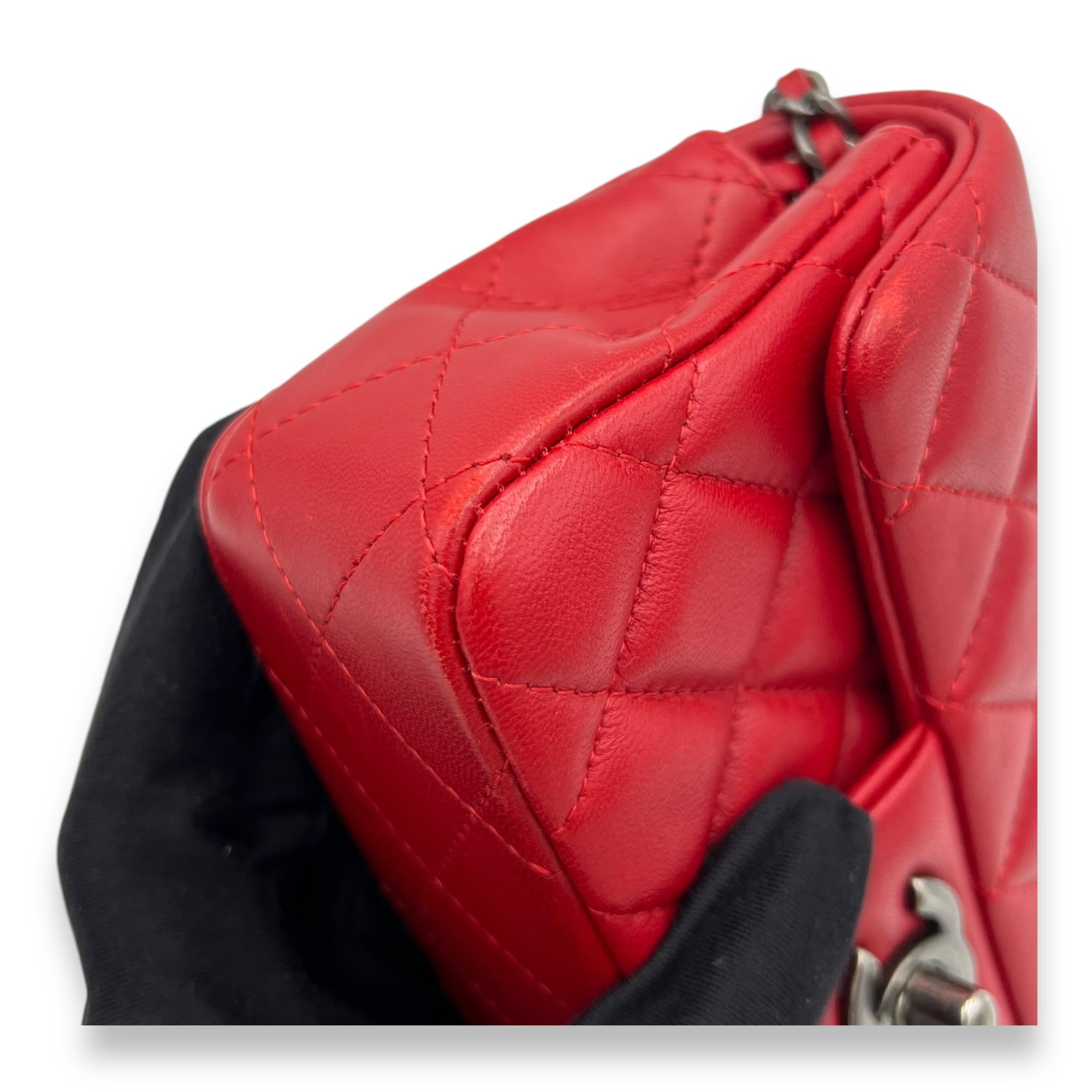 Classic Mini Rectangle Red Crossbody Bag in Lambskin, Ruthenium hardware - Image 7