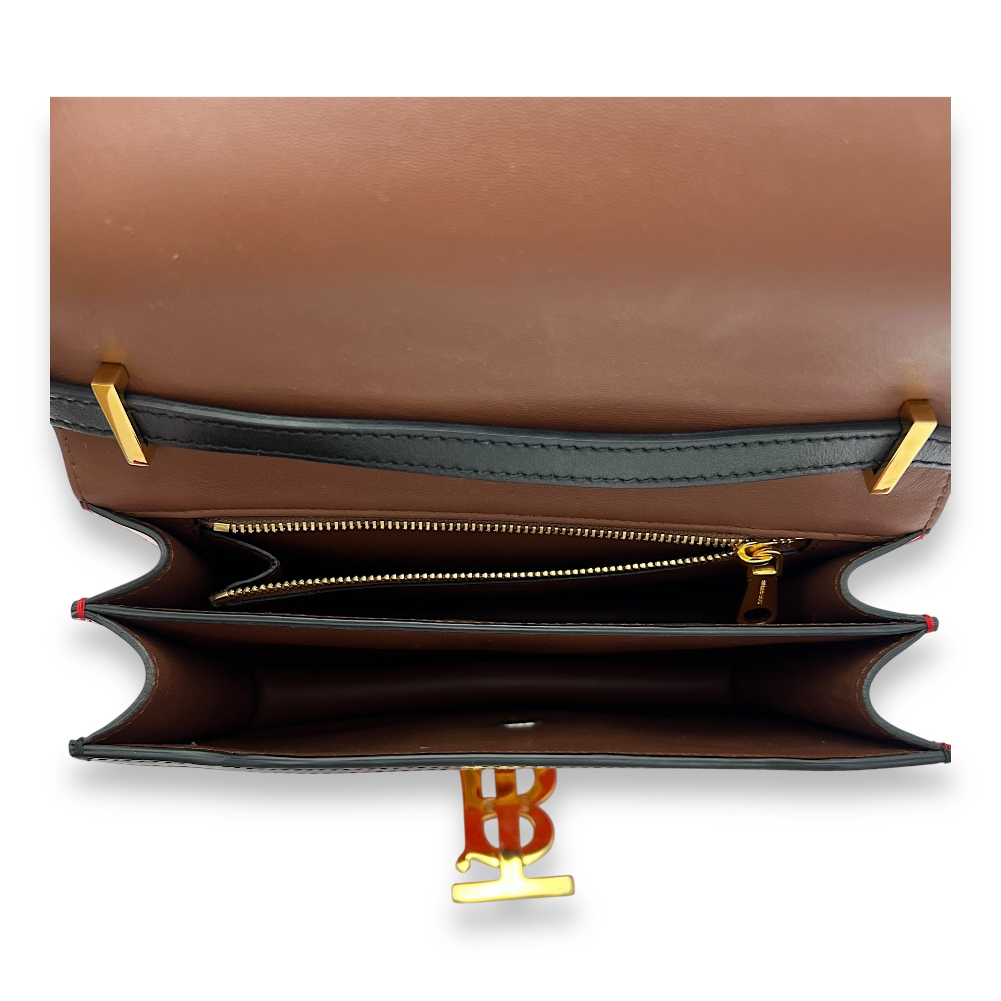 TB Red Crossbody Bag in Calfskin, Gold hardware - Image 9
