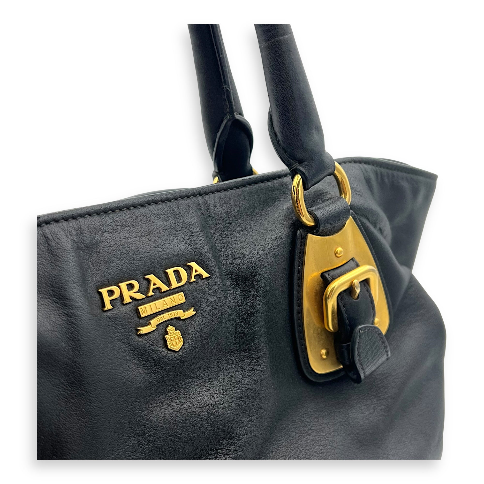 Logo Top Handle Bag Black in Calfskin, Gold hardware - Image 7
